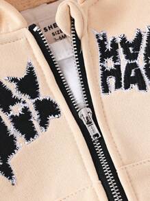 2pcs Baby Boys' Letter Embroidered Hooded Jacket And Pants Set, Soft & Comfortable Casual Style, Suitable For Autumn/Winter Outdoor, Travel, Daily Wear