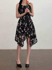 DAZY Asymmetrical Ditsy Floral Slip Dress For Women, Style Party Women,Mini Dress Homecoming Dresses Prom Dress