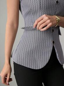 Chiquease Blusa elegante y versátil para mujeres con cuello cuadrado, sin mangas, ajustada a la cintura, de tweed