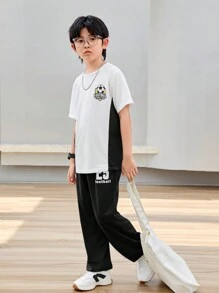 Tween Boys Graphic Color Block Round Neck Short Sleeve T-Shirt And Shorts 2pcs Sports Outfit - Black - View 4