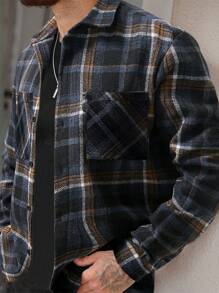 Manfinity Homme Giacca camicia casual da uomo con bottoni frontali, maniche lunghe e tasche, a quadri