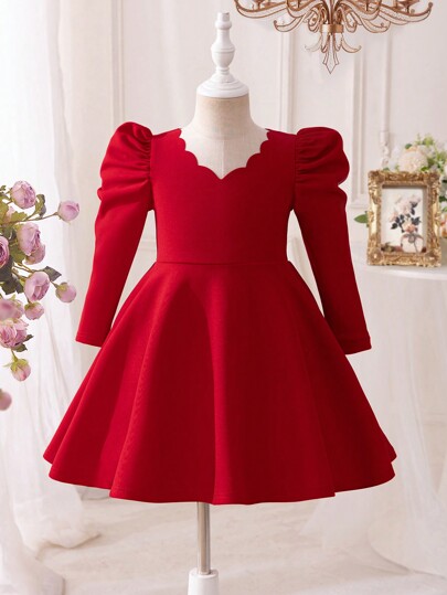 Vestido casual justo com manga bispo e malha de cor sólida para meninas