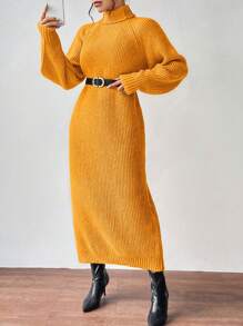 SHEIN Clasi 简约时尚休闲日常针织毛衣连衣裙 - 黃色 - 查看 5