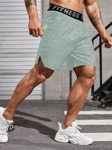 GymBeat Men's Letter Webbing Geometric Print Loose Casual Athletic Shorts - Green - View 4