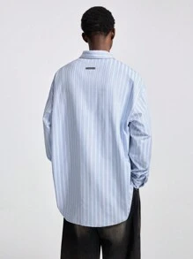 NEON BLANC 男士街头时尚编织竖条纹长袖衬衫 - 藍色 - 查看 2