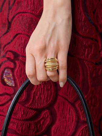 MOTF PREMIUM WOMEN'S FASHION RHINESTONE EMBELLISHED MULTI-LAYER RING