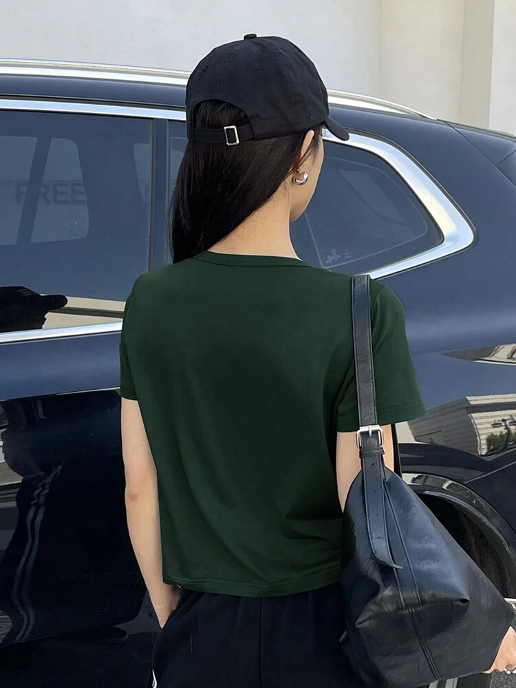 Women Solid Round Neck Slim Fit Short Sleeve Basic T-Shirt Summer,Back To School Clothes