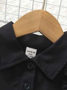 Baby Girls' Ruffles Asymmetrical Cap Sleeve Blouse, Summer - Black - View 3