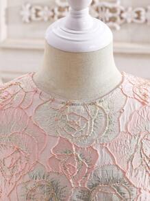 Vestido de niña elegante con decoración de mariposa en la cintura y mangas cortas, estilo princesa, adecuado para uso diario, actuaciones, fiestas, cumpleaños, regalos, verano - Rosa - Ver 3