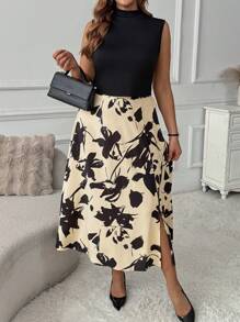 SHEIN LUNE Casual 2pcs Set: Sleeveless Knitted Top + Printed Skirt, Spring/Summer - Multicolor - View 3