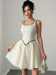 Calvaya Vestido elegante y casual de corte ceñido con cuello cuadrado, diseño floral en la Bottom, minimalista y de línea A con cintura entallada, para uso diario para mujeres