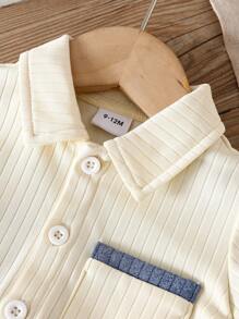 SHEIN Vintaside Kids 2pcs/Set Toddler Boys' Knitted Casual Minimalist Polo Collar Cardigan & Short Sleeve T-Shirt & Shorts Set, Suitable For Daily Wear, Outdoor Sports, Leisure Travel, Vacation,Kid Clothes,Toddler Clothes, Baby Outfit, Infant Baby Boys Outfits, 6M-3T - Multicolor - View 4