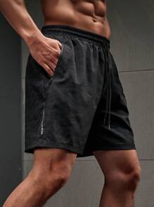 Manfinity Sport Corelite Men's Front Tie Pocket Simple Sports Shorts, Casual Everyday Wear Breathable Lightweight Cool Reflective Running Muscle Slim Fit For Training Running Shorts - Black - View 4