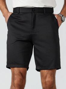 Manfinity Mode Men's Solid Color Patchwork Front Button Pocket Simple Casual Shorts, Daily Wear