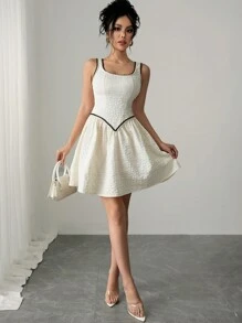 Calvaya Vestido elegante y casual de corte ceñido con cuello cuadrado, diseño floral en la Bottom, minimalista y de línea A con cintura entallada, para uso diario para mujeres