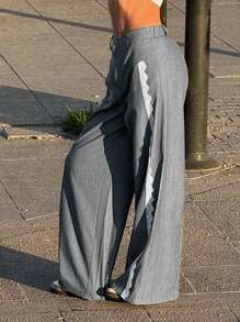 SHEIN EZwear 女士撞色蕾丝宽腿宽松休闲裤
