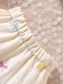 SHEIN 2 Stücke/Set Baby Mädchen Frühling & Sommer Lässig Stil Schleife Stickerei ärmelloses Top & kurze Hose