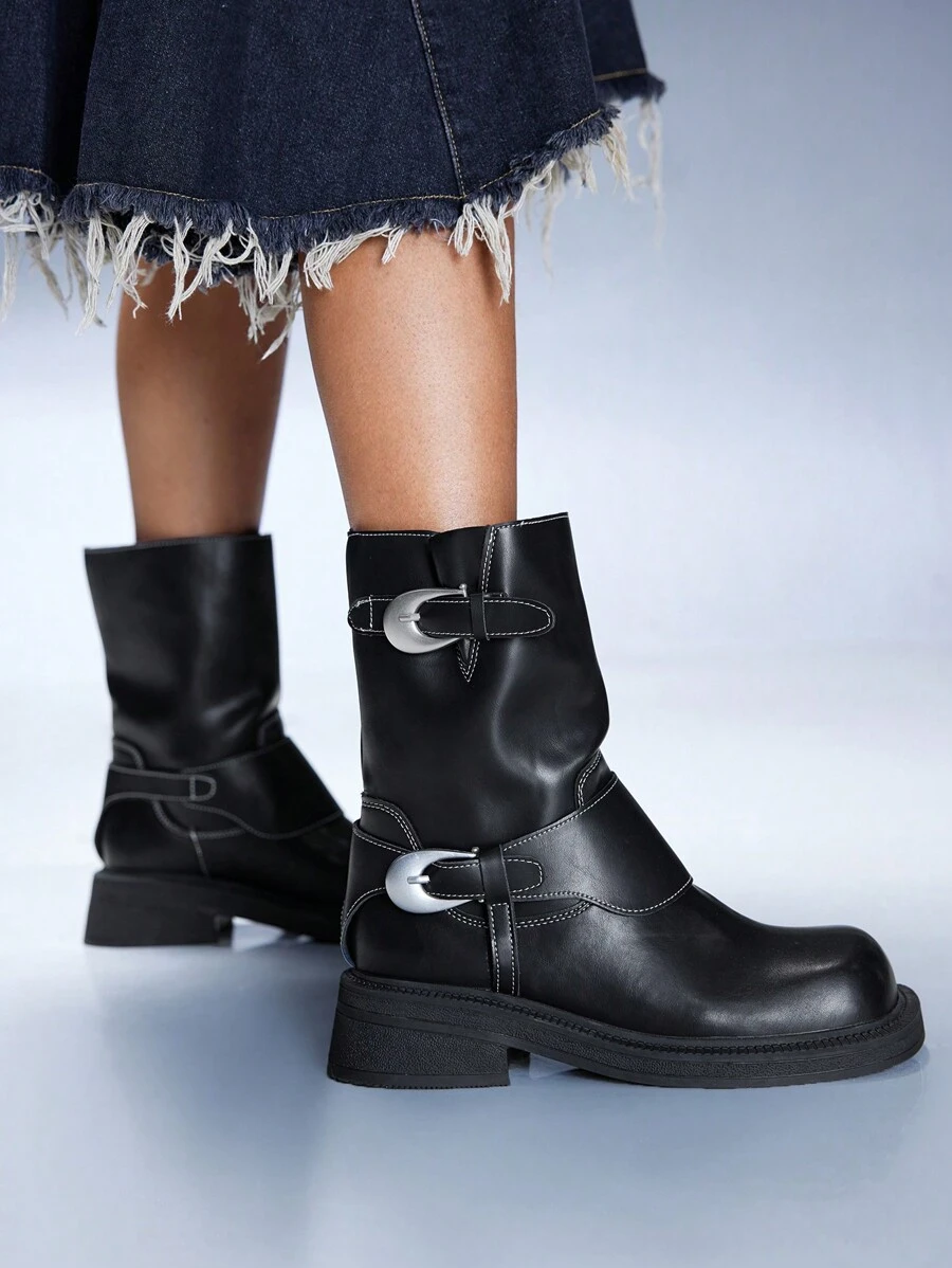 CUCCOO GRLICON Damen Y2K Punk Stil Knöchel Stiefel, geeignet für Halloween, Weihnachten, Party Outfits - Schwarz - Übersicht 1