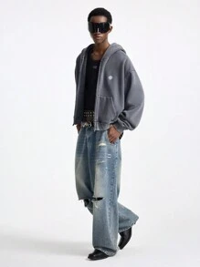 NEON BLANC Denim Cintura Dupla de Perna Larga Estilo Urbano para Homens