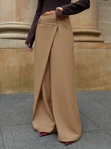 SHEIN Forever 21 女士不对称休闲阔腿裤女士时尚办公室通勤百搭高腰高端不对称阔腿西装裤