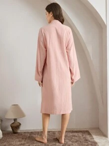 Ocili Leisure Ladies' Comfortable Loose Plain Cotton Bathrobe With Side Tie - Dusty Pink - View 3