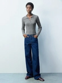 Maija Modern Versatile Women's Crew Neck Drop Shoulder Knitted Sweater With Shirt Collar, Grey, Suitable For Business Casual Wear Old Money In Fall/Winter