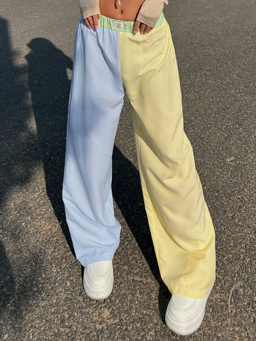 Muchica 女式字母印花休闲宽松条纹裤