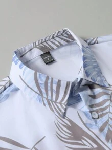 Manfinity RSRT 2pcs Men's Tropical Plant Print Short Sleeve Shirt And Drawstring Waist Shorts Set