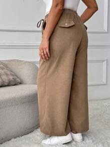 SHEIN LUNE 女式大码休闲编织斜纹侧袋抽绳腰部宽松裤，秋季