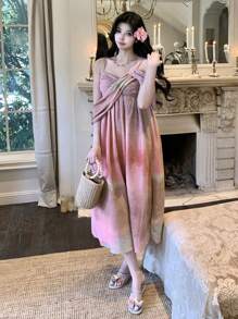 DAZY Full Floral Print Sleeveless Dress With Ruffles For Women Prom Dress Sundress
