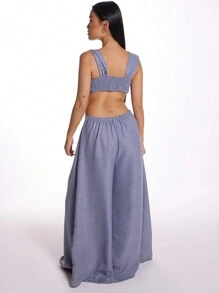 MUSERA Mono con busto fruncido, piernas extra anchas, estilo bohemio para primavera y verano, ropa de playa, vacaciones, invitado de boda