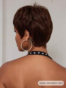 Short Straight Pixie Cut Wig With Bangs Brown Color Daily Use Wig For Women Beginner Friendly Wear&Go Glueless Wig