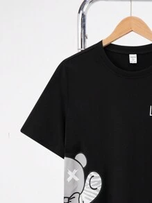 SHEIN Leap Crew 2pcs/Set Casual Cute Bear Print Knitted Tee And Pants Set, High Cost Performance, Teen Boys - Multicolor - View 4