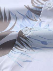 Manfinity RSRT 2pcs Men's Tropical Plant Print Short Sleeve Shirt And Drawstring Waist Shorts Set