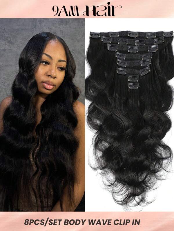 8pcs Body Wave Clip In Natural Black Virgin Human Hair Extension Clip-In Hair Extension Weft Hair Extension Hair Extentions