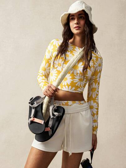 VARSIVA Áo bảo hộ nữ cổ tròn dài tay in hoa