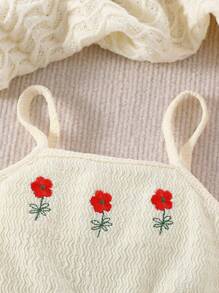 Baby Girl Summer Textured Camisole & Shorts 2 Pieces Set - Apricot - View 3