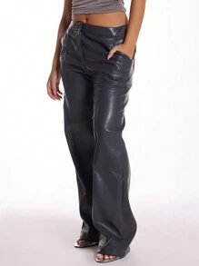 MUSERA Weite Bein PU Hose 90er Sommer Thanksgiving - Dunkelgrau - Übersicht 3