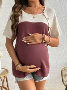 SHEIN Women Minimalist Contrast Color Nursing Top For Daily Wear, Summer - Apricot - View 5