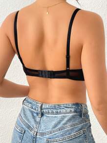 1pc Embroidery Padded Lingerie Brassiere With Underwire For Women