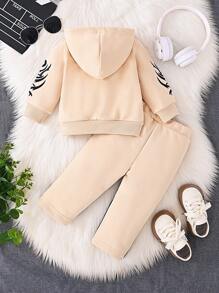 2pcs Baby Boys' Letter Embroidered Hooded Jacket And Pants Set, Soft & Comfortable Casual Style, Suitable For Autumn/Winter Outdoor, Travel, Daily Wear