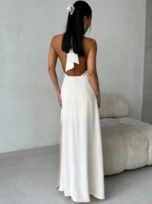 Aloruh Rochie romantică cu decolteu în V adânc, fără spate, cu volane, pentru nunta de Ziua Îndrăgostiților