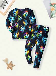 Boy's Casual Snug Fit Long Sleeve Crew Neck & Long Pants Loungewear For Autumn/Winter - Multicolor - View 2