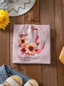 Wildeya Camiseta con estampado floral y lunar, y mangas con volantes para niñas jóvenes, color rosa, dulce y bonita, adecuada para actividades diarias, salidas y eventos sociales, colección de primavera/verano para el Ramadán