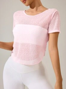 Sovereign Charm 字母图案落肩连帽短款运动 T 恤 - 淺粉色 - 查看 2