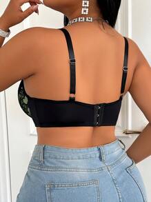 1pc Plus Size Lace Contrast-Color Underwire Lingerie Bra