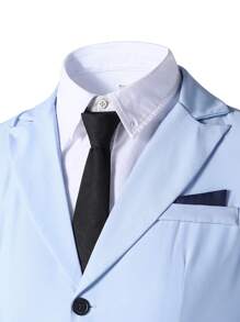 SHEIN 2-delige outfit voor heren van tienerjongens - lichtgewicht blazerjack in lichtblauw met contrasterende rand en broek, elegant formeel pak voor lente/zomer, verjaardagsfeestje, evenement, bruiloft, afstuderen