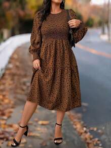 SHEIN LUNE Plus Size Women Polka Dot Puff Sleeve Casual Dress