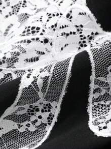 DAZY Lace Bow Decor 2 In 1 Women's Round Neck Casual T-Shirt Cute Tops Oversized T-Shirt,Graphic Tees - Black - View 11