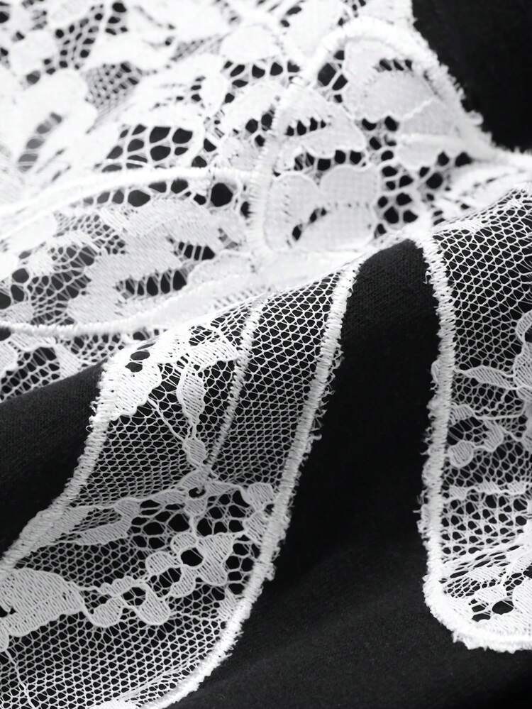 Lace Bow Decor 2 In 1 Women's Round Neck Casual T-Shirt Cute Tops Oversized T-Shirt,Graphic Tees